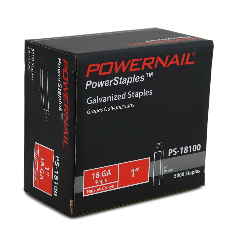 Powernail PS18100 18 Gauge 1/4 Inch Narrow Crown Staples, 1 Inch Length Heavy Duty Galvanized Chisel Point Staples for Electric or Pneumatic Narrow Crown Stapler Guns (Box of 5,000) - Image 5